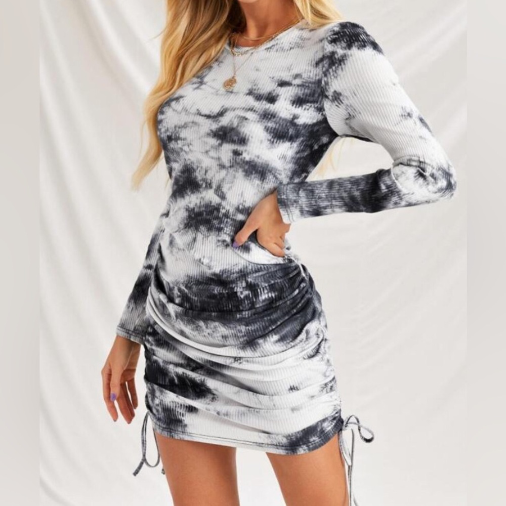 White fox tie dye bodycon dress with ties
